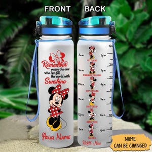 Minnie Mouse Water Tracker Bottle, Disney Minnie Women Bottle 32oz, Personalized Bottle, Disney Girls Bottle, Mickey Water Bottle
