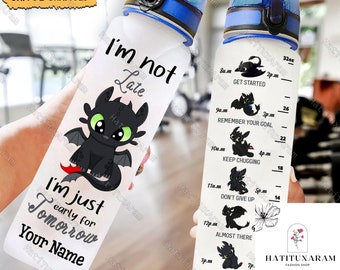 Toothless Water Bottle, Toothless Water Tracker Bottle, Disney Night Fury Bottle, 32oz Water Bottle, Personalized Cartoon Bottle