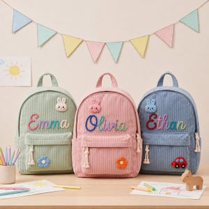 Custom Corduroy Backpack With Name, Personalized Kids Backpack, Toddler School Bag For Boys Girls