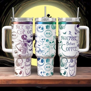 Jack Skellington Nightmare Becher, Disney Halloween gravierte Becher, Nightmare Bevor Kaffee Weihnachten 40 Unzen Becher, Bechertasse