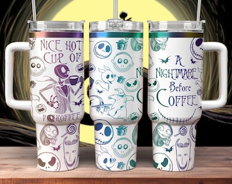 Bicchiere Nightmare di Jack Skellington, bicchiere inciso Disney Halloween, bicchiere natalizio Nightmare Before Coffee da 40 once, tazza Tumbler