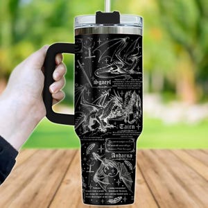 Dragon Rider 40oz Tumbler, Dark Fantasy Tumbler With Handle, Bookish Mug, Engraved Stainless Straw Lid, Fourth Wing Coffee Cup, Reader