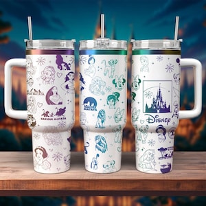 Disney Character Cartoon Engraved Tumbler, Disney Princess Tumbler, Lion King Hakuna Matata, 40oz Stainless Steel Tumbler With Handle