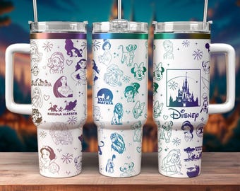 Vaso grabado de personajes de Disney, Princesa Disney, Hakuna Matata, Rey León, de acero inoxidable de 40 oz con asa
