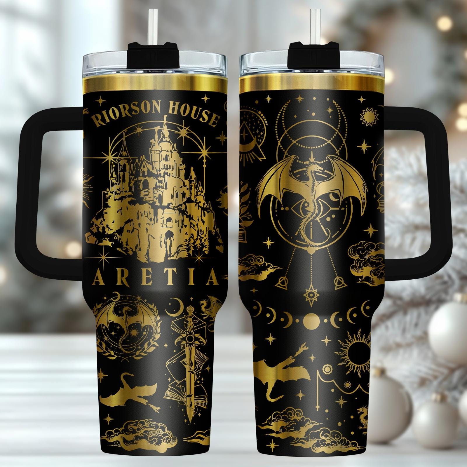 Discover Gothic Castle 40oz Tumbler with Handle, Fantasy Stainless Steel Drinkware, Christmas Gift for Her