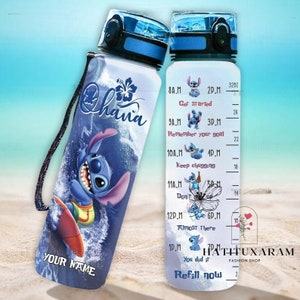 Stitch Water Tracker Bottle, Custom Stitch Water Bottle, Ohana Means Family Bottle, Stitch Motivational Bottle, Stitch Gym Bottle