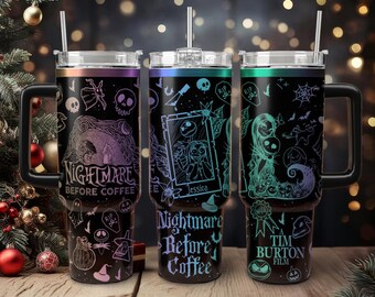 Nightmare Before Coffee Tumbler, Jack and Sally Engraved Tumbler