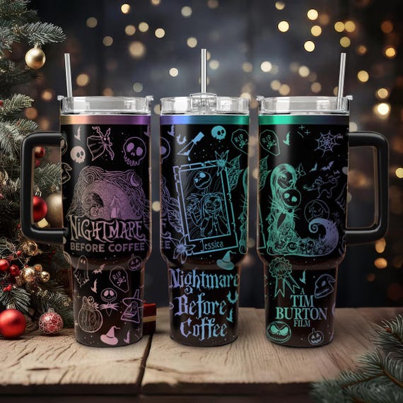 Nightmare Before Coffee Tumbler, Jack and Sally Engraved Tumbler