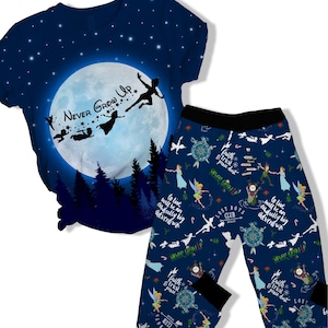 Disney Peter Pan Never Grow Up Tshirt Pajama Pants, Tinker Bell Captain Hook Tee, Disneyland Pajama, Womens Pajama Set, Family Pj Set