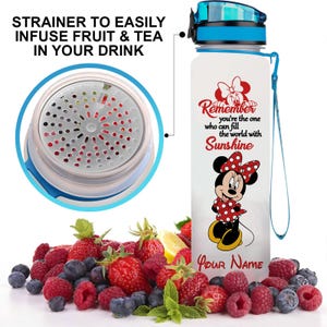 Minnie Mouse Water Tracker Bottle, Disney Minnie Women Bottle 32oz, Personalized Bottle, Disney Girls Bottle, Mickey Water Bottle