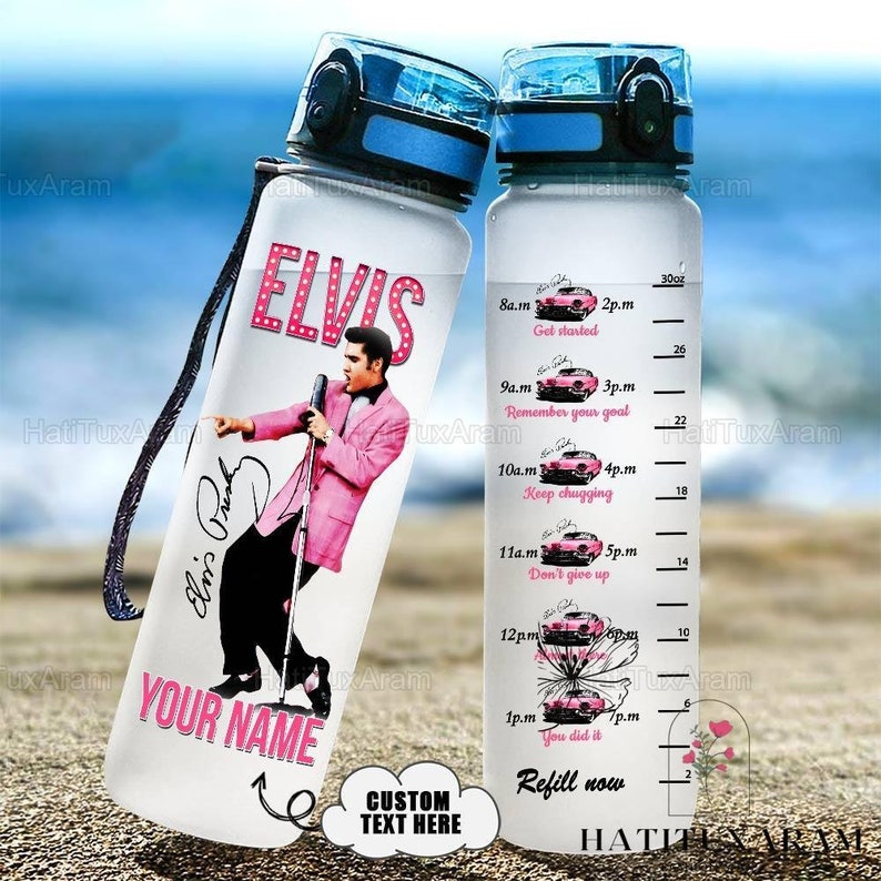 Elvis Presley Water Bottle Tracker, Personalized Elvis Bottle, Gift For Elvis Fans, King Of Rock And Roll, Elvis King Drink Bottle