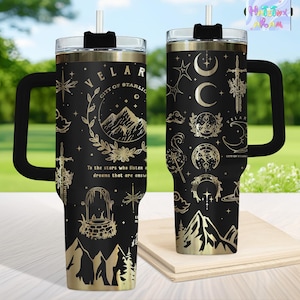 Vaso Velaris City of Starlight grabado de 40 oz, vaso ACOTAR, regalo literario para amantes de la fantasía, mercancía de Sarah J Maas, Night Court Drinkwar
