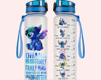 Bouteille d'eau Stitch, gourde Ohana signifie famille, gourde Stitch pour femme de 32 oz, gourde personnalisée dessin animé, gourde Disneyland