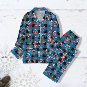 Disney Stitch Christmas Pajamas, Stitch Pajama, Christmas Pjs Family, Kids Christmas Pajama, Long Sleeve Pajamas, Button Down Pajamas