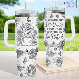 Highland Cow Engraved Tumbler 40oz, Cute Highland Cow Tumbler, Highland Cow Lover Gift for Her, Insulated Drinkware, Highland Cow Merch