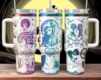 Vaso "Jack y Sally para siempre", vaso grabado de Jack Skellington de 40 oz, vaso navideño de pesadilla, vaso "Ella Jack y su Sally"