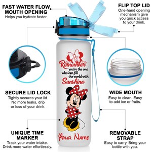 Minnie Mouse Water Tracker Bottle, Disney Minnie Women Bottle 32oz, Personalized Bottle, Disney Girls Bottle, Mickey Water Bottle