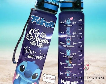 Botella de agua personalizada de Stitch, botella de agua de Stitch de 32 oz, botella motivacional de Stitch, botella de agua de Disney, botella de bebida de Stitch