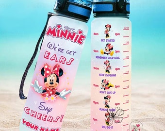 Botella de agua de Minnie Mouse, botella de Disney Mouse, botella de agua personalizada de 945 ml, botella motivacional de Minnie, botella de agua de Mickey