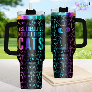 Schwarze Katze gravierter Becher 40 Unzen, personalisierter Katzenbecher, Geschenke der schwarzen Katzenliebhaber für sie, Geschenk für Katzenliebhaber