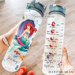 Disney Princess The Little Mermaid Bottle, Princess Ariel Water Bottle, Custom Water Tracker Bottle, Disney Vacation Trip Bottle