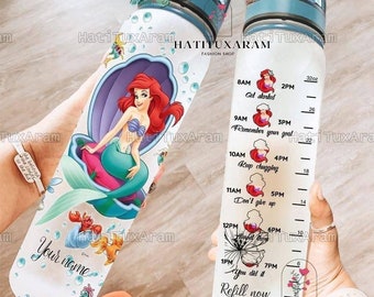 Fles Disney-prinses de kleine zeemeermin, waterfles prinses Ariel, aangepaste fles watertracker, fles Disney-vakantiereis