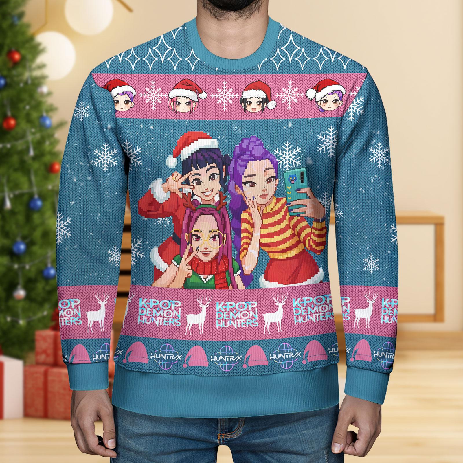 Discover KPop Hunters Ugly Christmas Sweater, Anime Girl Sweater, Cute Kawaii Xmas Gift for Men Women, Holiday Gift