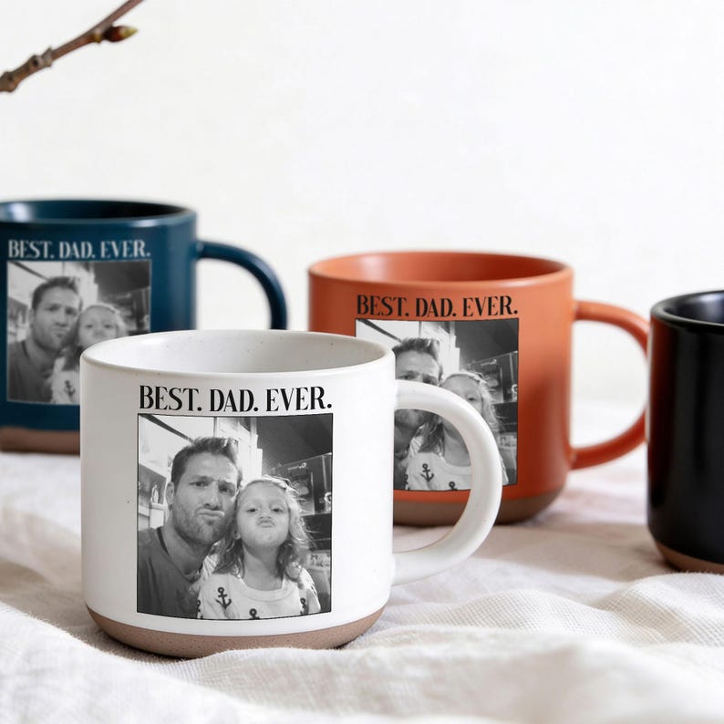 Custom Dad & Kids Photo Mug, Personalized Stoneware Mug, Best Dad Ever Coffee Cup, Father’s Day Gift from Kids, Custom Pottery Mug Gift image 2