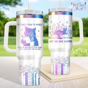 Cat Reading Book Engraved Tumbler 40oz, Personalized Cat Lover Tumbler, Bookish Cat Gifts for Her, Gift for Book Lover, Cat Lover Merch