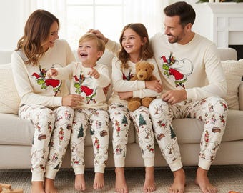 Pigiama natalizio per la famiglia, pigiama lungo per la famiglia, pigiama a maniche lunghe, set pigiama coordinato per la famiglia Bigfoot, regalo di Natale per la famiglia