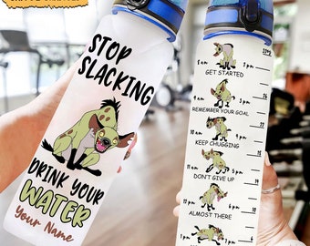 Butelka z nadrukiem Hyena Water Tracker, spersonalizowana butelka z motywem Króla Lwa i Hieny, Wypij swoją butelkę, butelka z motywem Króla Lwa, butelka na wodę 32 uncje, butelka na wodę Disney