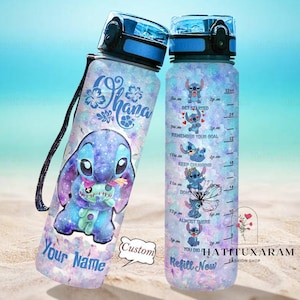 Stitch Water Tracker Bottle, Personalized Stitch Bottle, Stitch Bottle, Stitch 32Oz Water Bottle, Stitch Ohana Means Family Bottle