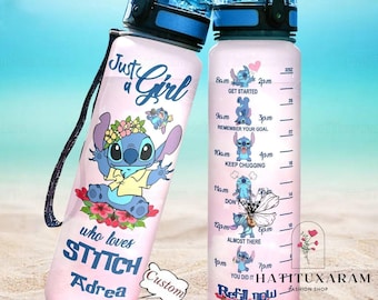 Botella de agua Stitch, botella personalizada Stitch, botella de agua Stitch, botella de agua de 32 oz, botella de agua Ohana Means Family, regalos Stitch