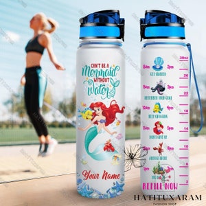 Princess Ariel Water Bottle, Ursula Little Mermaid, Disney Princess 32oz Bottle, Flounder Bottle Tracker, Personalized Bottle, Magic Kingdom