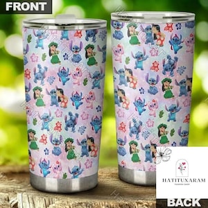 Halloween Lilo And Stitch Tumbler, Stitch And Angel Tumbler, Stitch Coffee Tumbler, Stitch Drinkware Tumbler, 20oz Cartoon Tumbler
