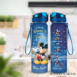 Mickey Disney Water Bottle, Mickey 32oz Water Tracker Bottle, Custom Name Mickey Bottle, Mickey Drink Bottle, Disneyland
