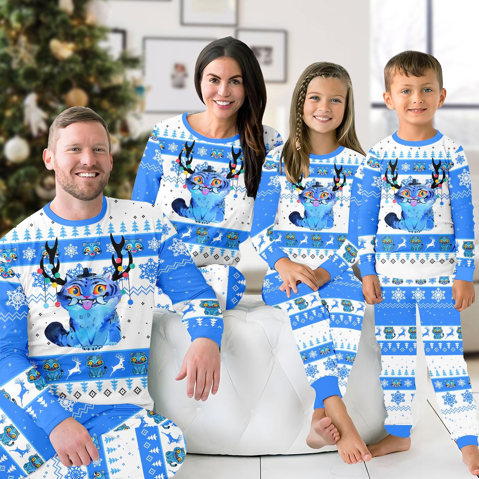 Discover Derpy Tiger Christmas Family Pajamas Set, Demon Tiger Long Pajamas Set, Xmas Family Holiday PJs, Family Matching PJs