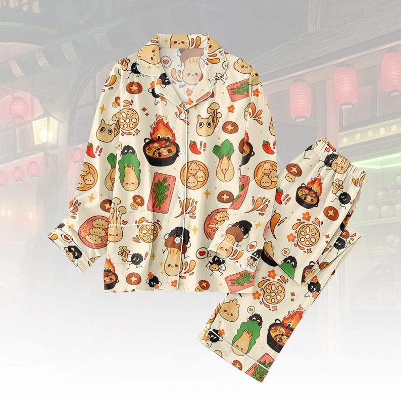 Studio Ghibli Long Thick Pajama Set, Spirited Away Thick Pajamas, Howl Moving Long Pyjama, Family Matching PJs Set, Gift for Anime Wibu
