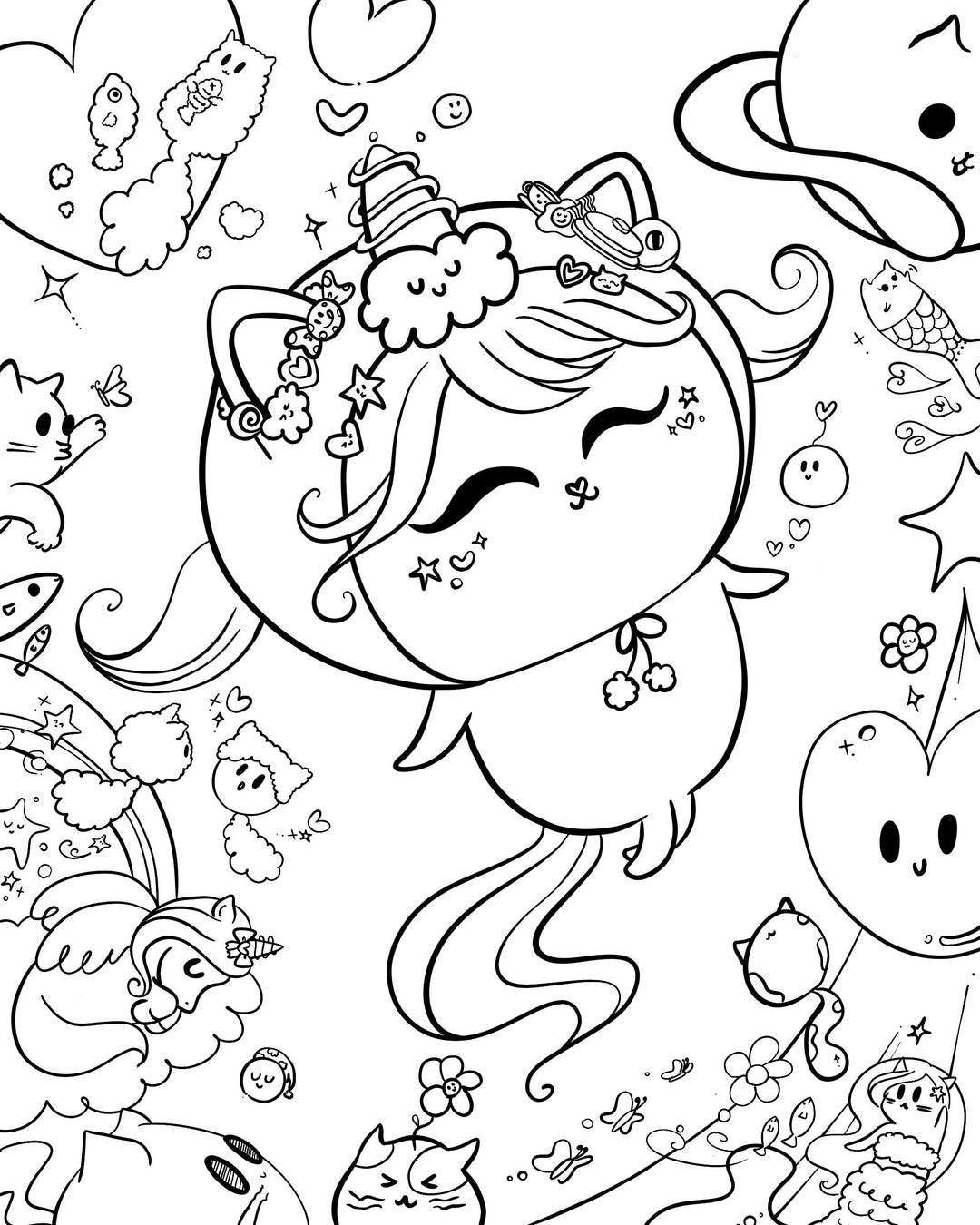 Cute Cat Unicorn Coloring Page | Printable Coloring Page for Adults ...