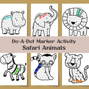 6 pegatinas de puntos de animales de safari, manualidad para niños pequeños, motricidad fina, imprimible educativo Montessori, descarga instantánea para educación en casa