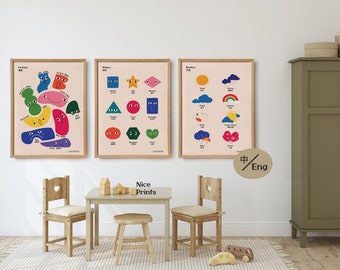 3 pc Multilingual Chinese English, nursery Wall art, Weather, Shapes, Feelings emotions, Montessori playroom prints poster, instant Download