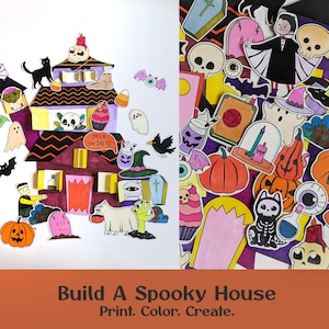 DIY Halloween Haunted House Printable | Spooky Craft Kids Activity | Color Cut Build DIY Paper House | Fall Holiday Classroom Art Decoration