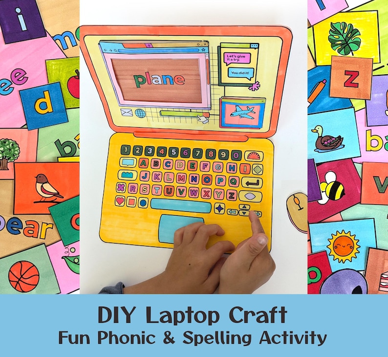DIY Laptop Phonics Game, Preschool Word Spelling Activity image 1