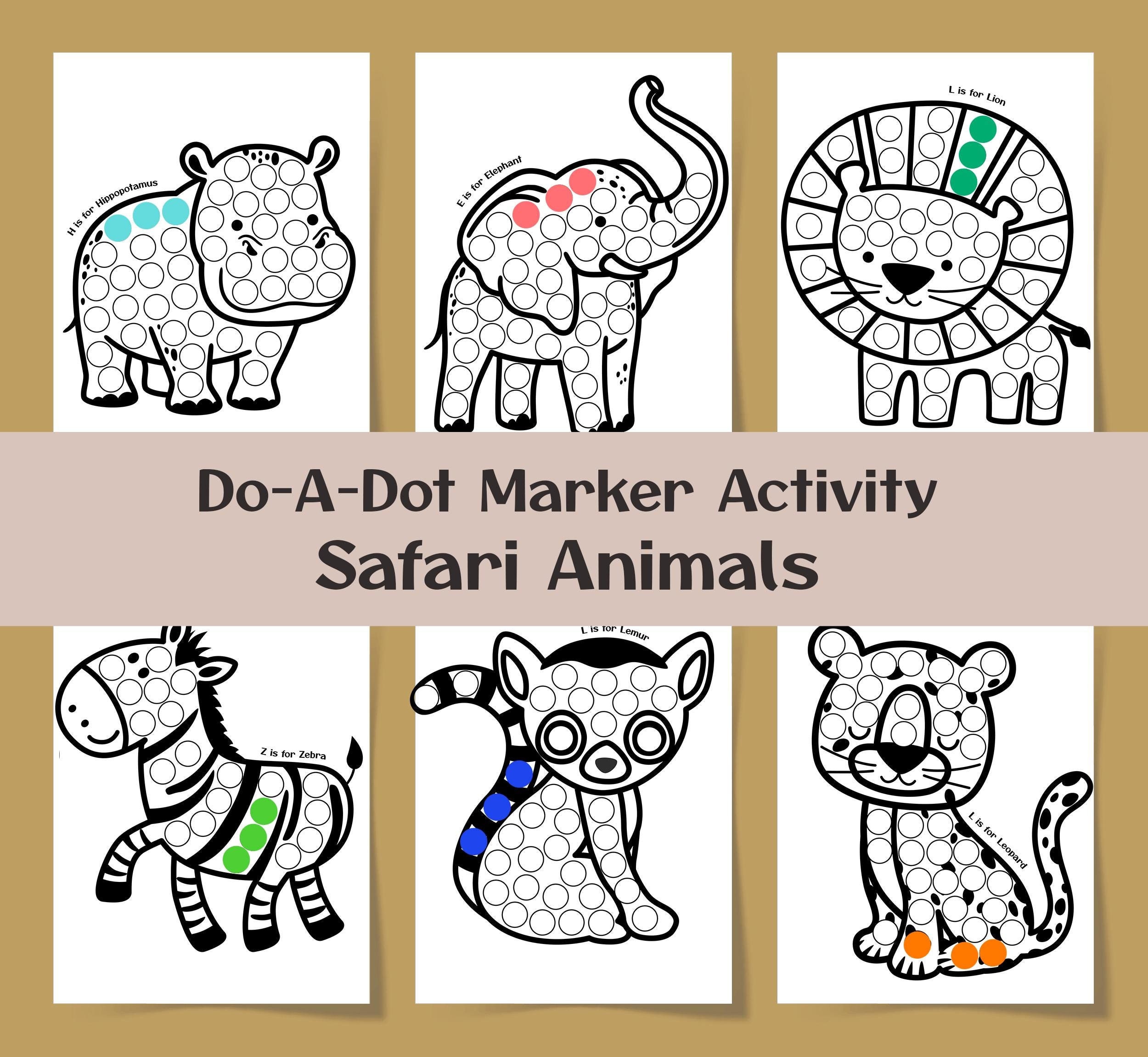 6 pc Safari Animal Dot Sticker Activity, Toddler Craft, Fine Motor Skill, Montessori Educational Printable, Homeschool summer craft