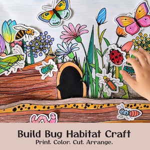 Actividad para construir un hábitat para insectos / Imprimible de insectos para niños / Manualidad para colorear de jardín de verano / Proyecto de naturaleza STEM / Ciencias de jardín de infantes