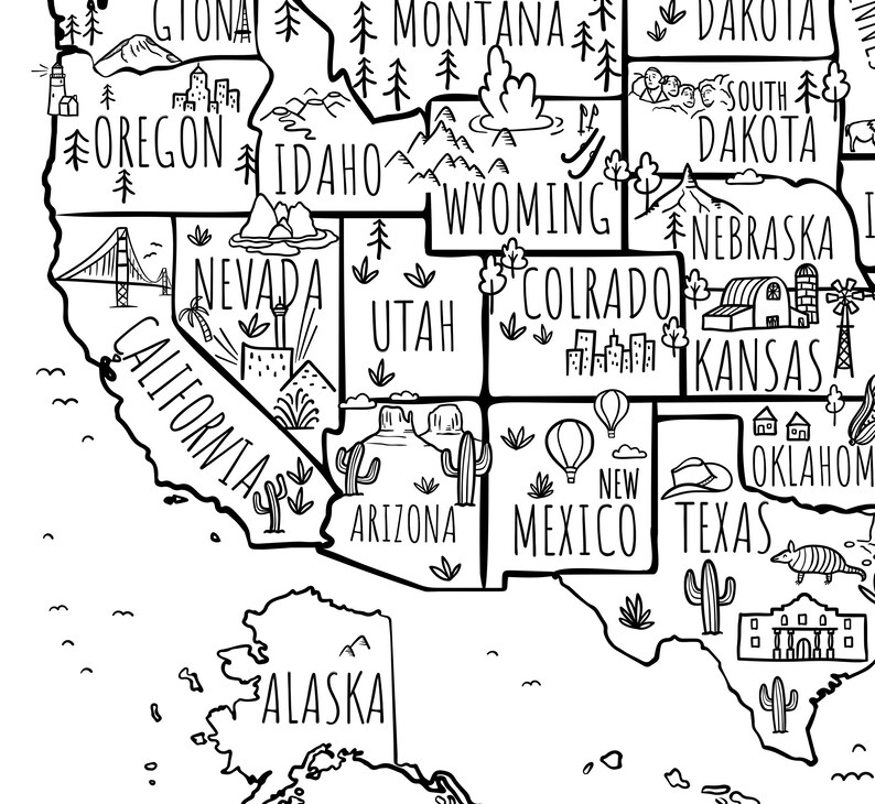 US States Coloring Map | Educational Geography Printable (Digital Download) image 2