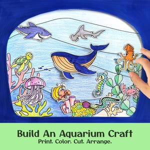 DIY Build an Aquarium Kids Craft Printable | Ocean Activity | Sea Animal Cutouts | Toddler Fun | Summer Camp Imaginative Marine Play & Learn