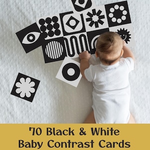 70 cartes bébé à contraste élevé | Fiches sensorielles imprimables en noir et blanc (TÉLÉCHARGEMENT NUMÉRIQUE)