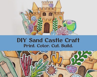 Printable sand castle paper craft kit for preschool ocean life lesson plans