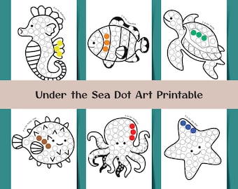 set of 6 Ocean Animals Dot Sticker Activity, Montessori Printable (Digital Download)